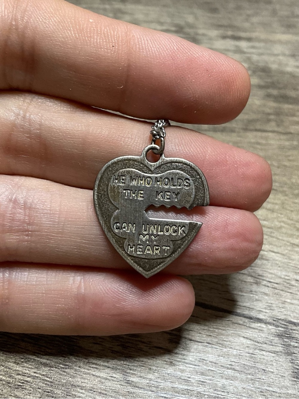 Vintage Signed TRU-KAY Sterling Silver "He Who Holds The Key" Heart Pendant